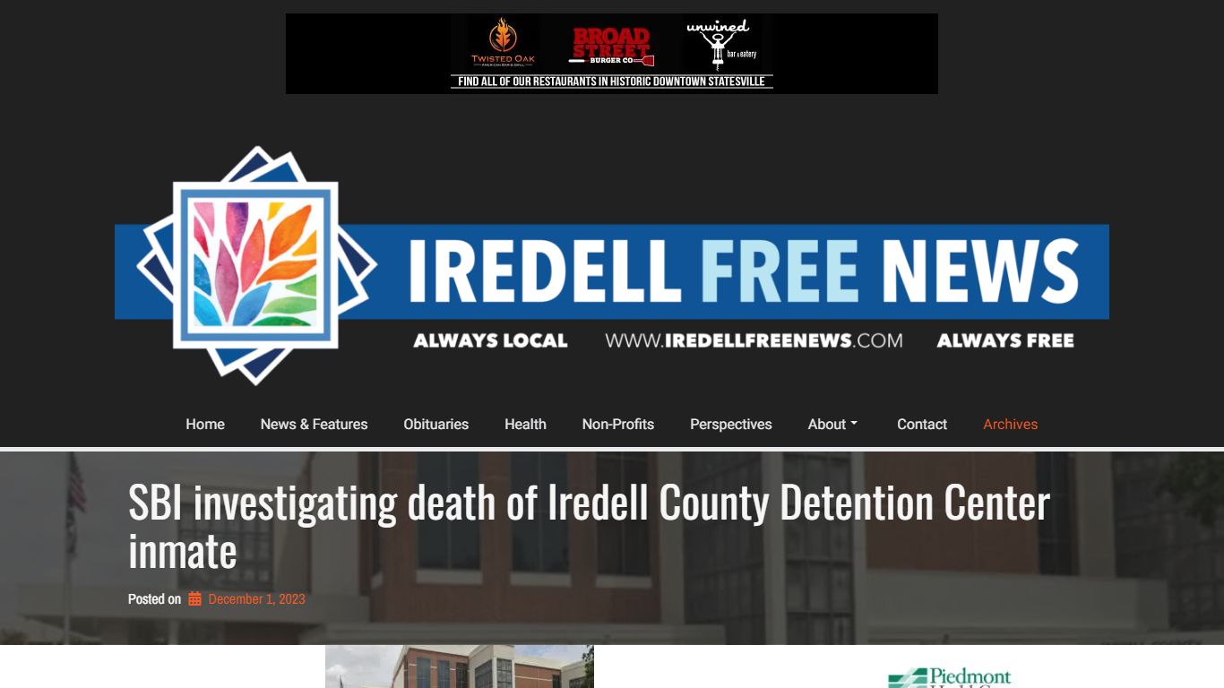 SBI investigating death of Iredell County Detention Center inmate