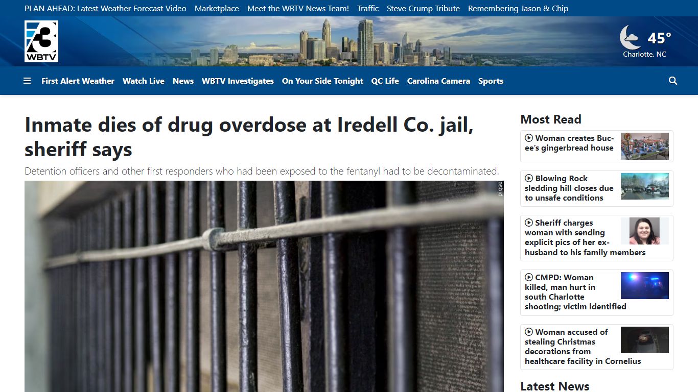 Inmate dies of drug overdose at Iredell Co. jail, sheriff says - WBTV